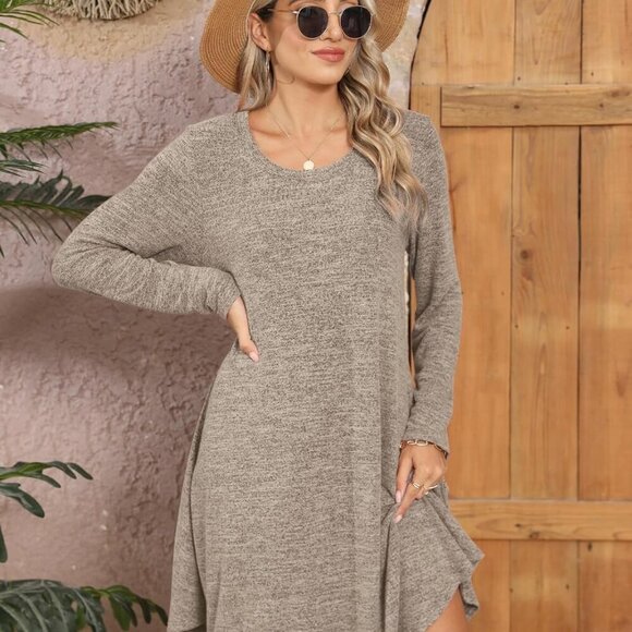 Women Plus Size Sweater Dress Long Sleeve Pockets Casual Fall Winter Tunic - Picture 5 of 7